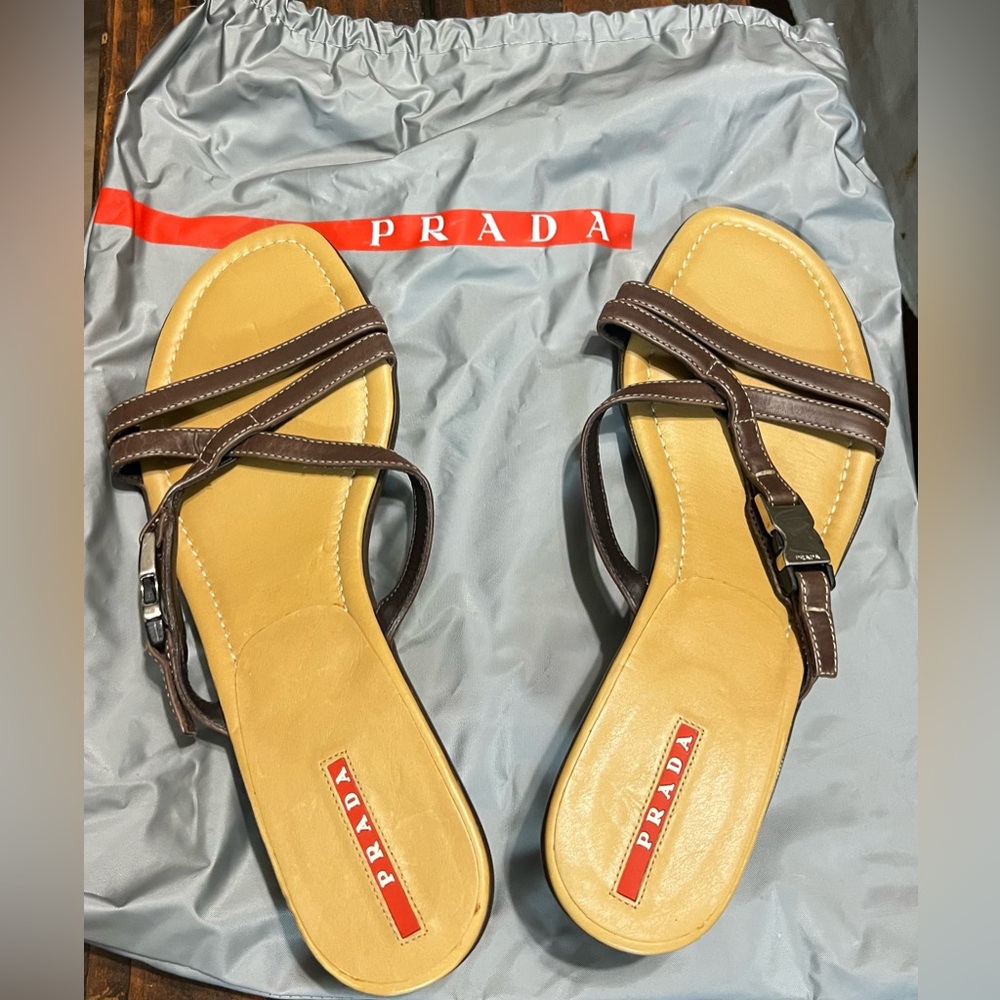 Authentic Prada sandals brown leather size 40 EUC